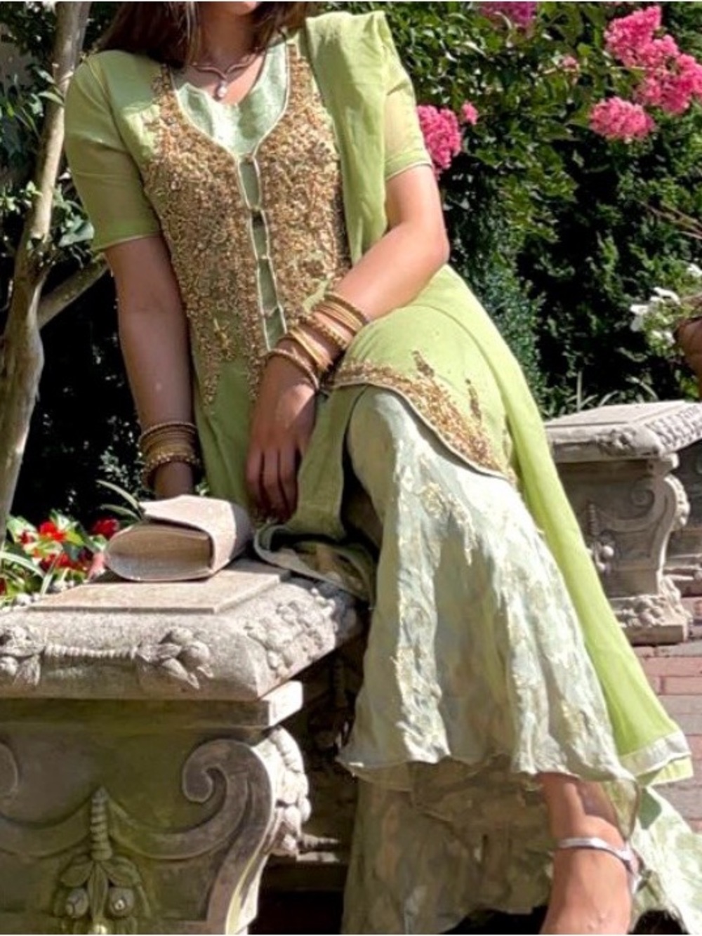 Embroidered Light Green Sharara